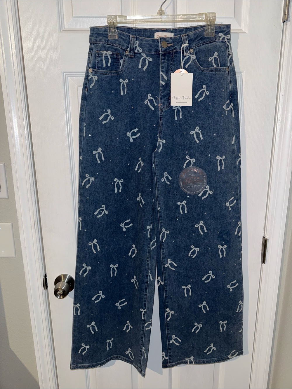 Copper Flash Women's Blue Denim Jeans Bows and Rhinestones Size 12 NWT